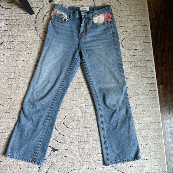 Current/Elliott Blue Jeans with Red and White Patch - Picture 2 of 4